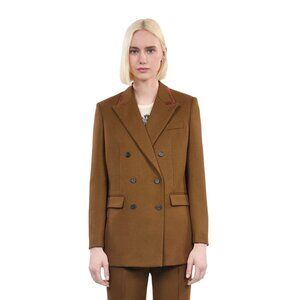 NWT Parisian Designer Wool Leather Suit Jacket Khaki Brown Fr Size 40 US 8‎